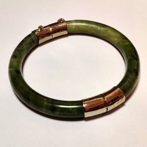 Vintage Genuine Jade Nephrite Hinged Bangle Bracelet